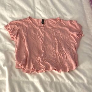 Pink waffle knit kids crop top